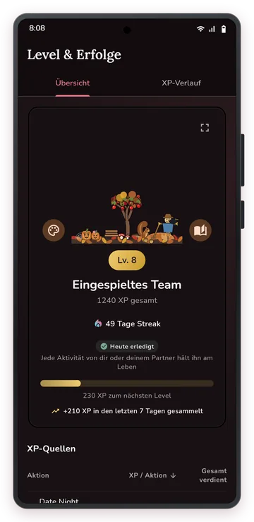 Liebesbaum mit Level und Streak